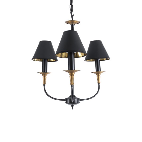 LIMI 01091 Vintage Κρεμαστό Φωτιστικό Καπέλο Τρίφωτο 3 x E14 IP20 Μαύρο & Χρυσό Μέταλλο με Μαύρο Ύφασμα - Μ55 x Π55 x Υ55cm