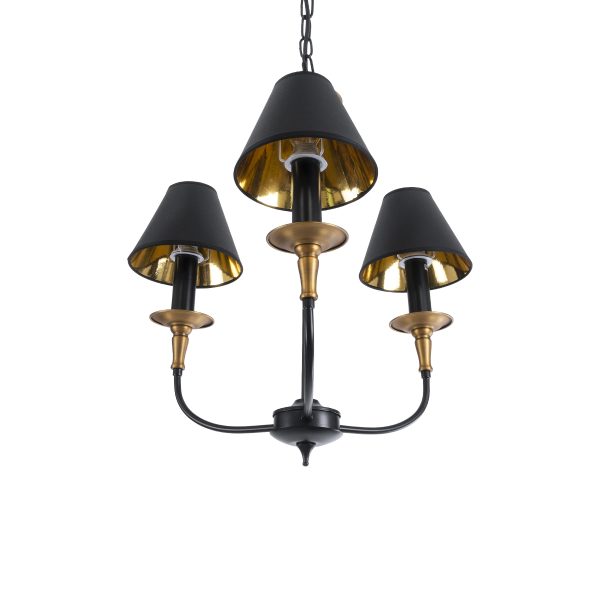 LIMI 01091 Vintage Κρεμαστό Φωτιστικό Καπέλο Τρίφωτο 3 x E14 IP20 Μαύρο & Χρυσό Μέταλλο με Μαύρο Ύφασμα - Μ55 x Π55 x Υ55cm - Image 5