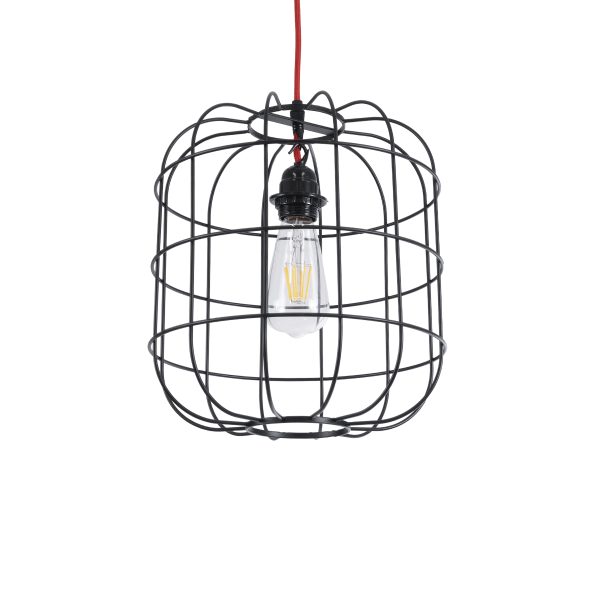 PARROT 01099 Μοντέρνο Κρεμαστό Φωτιστικό Πλέγμα Μονόφωτο 1 x E27 IP20 Μαύρο Μέταλλο - Μ28 x Π28 x Υ30cm