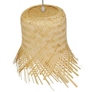 HAWAII 01103 Boho Κρεμαστό Φωτιστικό Καμπάνα Μονόφωτο 1 x E27 IP20 Μπέζ Ξύλο – Μ40 x Π40 x Y43cm