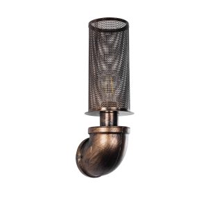 RAZA 01105 Vintage Επιτοίχιο Φωτιστικό Απλίκα Μονόφωτο 1 x E27 IP20 Χάλκινο Μέταλλο – Μ13 x Π12 x Υ38cm