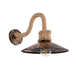 ROBLY 01125 Vintage Επιτοίχιο Φωτιστικό Απλίκα Μονόφωτο 1 x E27 IP20 Χάλκινο Μέταλλο με Μπεζ Σχοινί – Μ26 x Π36 x Υ22cm