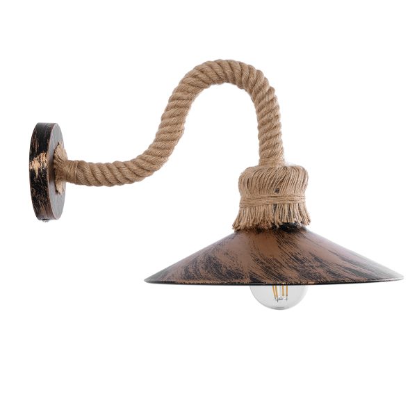 ROBLY 01125 Vintage Επιτοίχιο Φωτιστικό Απλίκα Μονόφωτο 1 x E27 IP20 Χάλκινο Μέταλλο με Μπεζ Σχοινί - Μ26 x Π36 x Υ22cm - Image 4