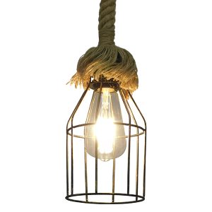 LAICO 01129 Vintage Κρεμαστό Φωτιστικό Πλέγμα Μονόφωτο 1 x E27 IP20 Μπρούτζινο Μέταλλο με Μπεζ Σχοινί – Μ12 x Π12 x Υ100cm