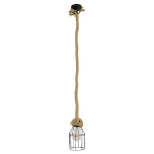 LAICO 01129 Vintage Κρεμαστό Φωτιστικό Πλέγμα Μονόφωτο 1 x E27 IP20 Μπρούτζινο Μέταλλο με Μπεζ Σχοινί – Μ12 x Π12 x Υ100cm