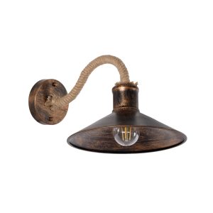 BRASTA 01131 Vintage Επιτοίχιο Φωτιστικό Απλίκα Μονόφωτο 1 x E27 IP20 Χάλκινο Μέταλλο με Μπεζ Σχοινί – Μ26 x Π42.5 x Υ24cm
