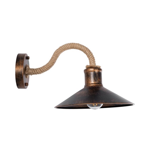BRASTA 01131 Vintage Επιτοίχιο Φωτιστικό Απλίκα Μονόφωτο 1 x E27 IP20 Χάλκινο Μέταλλο με Μπεζ Σχοινί - Μ26 x Π42.5 x Υ24cm - Image 4