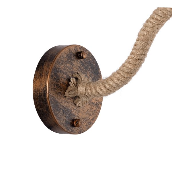 BRASTA 01131 Vintage Επιτοίχιο Φωτιστικό Απλίκα Μονόφωτο 1 x E27 IP20 Χάλκινο Μέταλλο με Μπεζ Σχοινί - Μ26 x Π42.5 x Υ24cm - Image 5