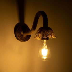 FLEDI 01134 Vintage Επιτοίχιο Φωτιστικό Απλίκα Μονόφωτο 1 x E27 IP20 Χάλκινο Μέταλλο με Μπεζ Σχοινί – Μ10 x Π25 x Υ15cm