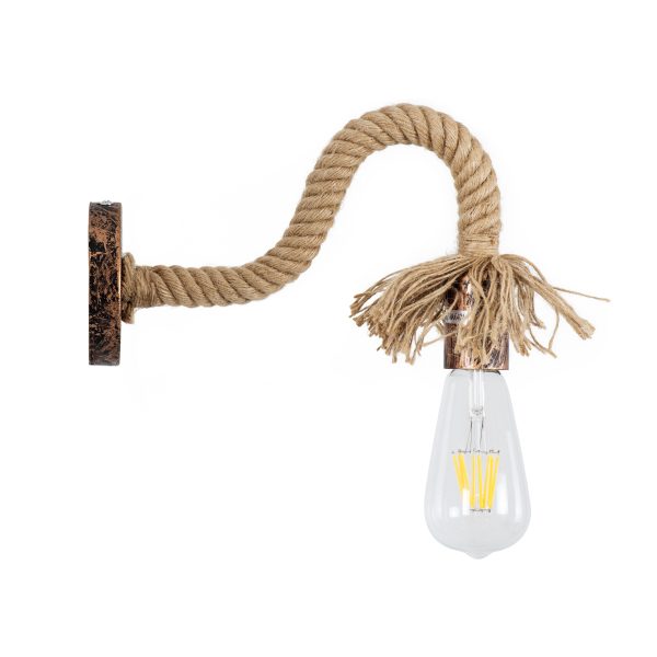 FLEDI 01134 Vintage Επιτοίχιο Φωτιστικό Απλίκα Μονόφωτο 1 x E27 IP20 Χάλκινο Μέταλλο με Μπεζ Σχοινί - Μ10 x Π25 x Υ15cm - Image 3