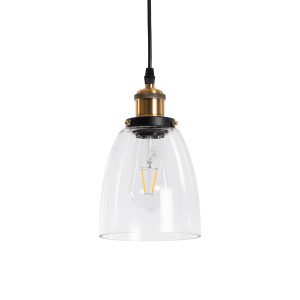 WICKHAM 01168 Vintage Κρεμαστό Φωτιστικό Καμπάνα Μονόφωτο 1 x E27 IP20 Διάφανο Γυαλί με Μαύρο & Χρυσό Μέταλλο – Μ14 x Π14 x Y23cm