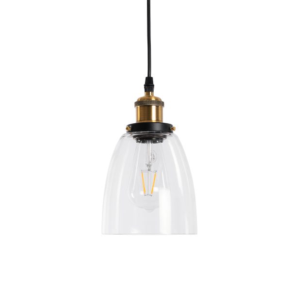 WICKHAM 01168 Vintage Κρεμαστό Φωτιστικό Καμπάνα Μονόφωτο 1 x E27 IP20 Διάφανο Γυαλί με Μαύρο & Χρυσό Μέταλλο - Μ14 x Π14 x Y23cm - Image 4