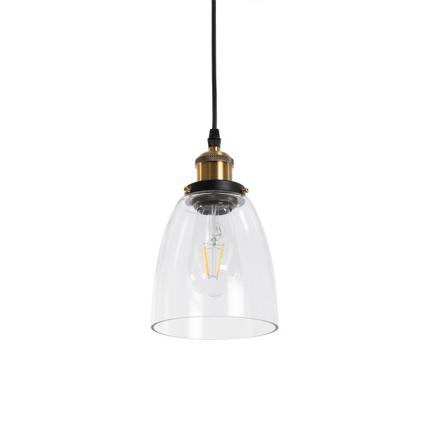WICKHAM 01168 Vintage Κρεμαστό Φωτιστικό Καμπάνα Μονόφωτο 1 x E27 IP20 Διάφανο Γυαλί με Μαύρο & Χρυσό Μέταλλο - Μ14 x Π14 x Y23cm - Image 5