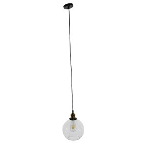 WICKHAM 01170 Vintage Κρεμαστό Φωτιστικό Μπάλα Μονόφωτο 1 x E27 IP20 Διάφανο Γυαλί με Μαύρο & Χρυσό Μέταλλο – Μ20 x Π20 x Y25cm