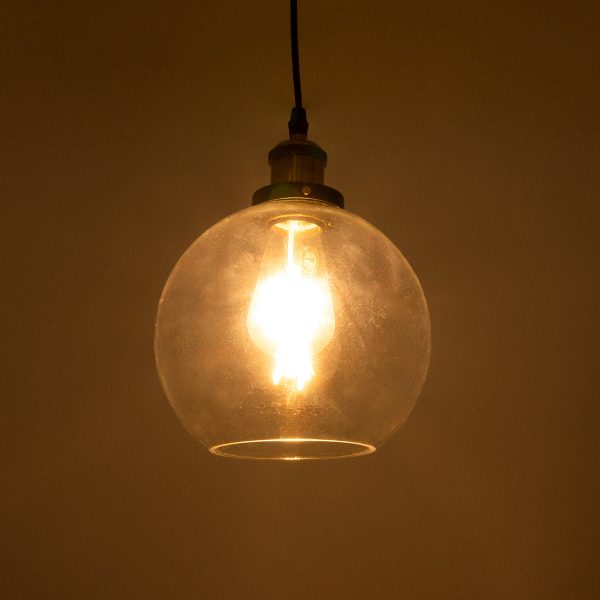 WICKHAM 01170 Vintage Κρεμαστό Φωτιστικό Μπάλα Μονόφωτο 1 x E27 IP20 Διάφανο Γυαλί με Μαύρο & Χρυσό Μέταλλο - Μ20 x Π20 x Y25cm - Image 2