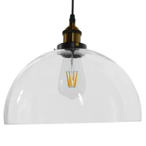 WICKHAM 01171 Vintage Κρεμαστό Φωτιστικό Καμπάνα Μονόφωτο 1 x E27 IP20 Διάφανο Γυαλί με Μαύρο & Χρυσό Μέταλλο – Μ30 x Π30 x Y25cm