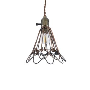 FLOWERON 01180 Vintage Κρεμαστό Φωτιστικό Πλέγμα Μονόφωτο 1 x E27 IP20 Χάλκινο & Μπρούτζινο Μέταλλο – Μ10 x Π10 x Y20cm