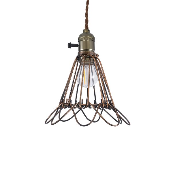 FLOWERON 01180 Vintage Κρεμαστό Φωτιστικό Πλέγμα Μονόφωτο 1 x E27 IP20 Χάλκινο & Μπρούτζινο Μέταλλο - Μ10 x Π10 x Y20cm - Image 4