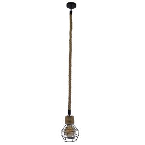 HELLET 01182 Vintage Κρεμαστό Φωτιστικό Πλέγμα Μονόφωτο 1 x E27 IP20 Μαύρο Μέταλλο με Μπεζ Σχοινί – Μ16 x Π16 x Υ25cm