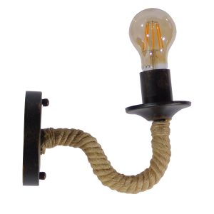 DAKER 01184 Vintage Επιτοίχιο Φωτιστικό Απλίκα Μονόφωτο 1 x E27 IP20 Χάλκινο Μέταλλο Με Μπεζ Σχοινί – Μ21 x Π12 x Υ16cm