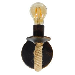 DAKER 01184 Vintage Επιτοίχιο Φωτιστικό Απλίκα Μονόφωτο 1 x E27 IP20 Χάλκινο Μέταλλο Με Μπεζ Σχοινί – Μ21 x Π12 x Υ16cm