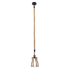 LANTERN 01186 Vintage Κρεμαστό Φωτιστικό Ανάρτηση Μονόφωτο 1 x E27 IP20 Μαύρο & Χρυσό Μέταλλο με Μπεζ Σχοινί – Μ15 x Π15 x Υ24cm