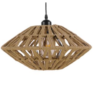 NATHLEN 01187 Vintage Κρεμαστό Φωτιστικό Πλέγμα Μονόφωτο 1 x E27 IP20 Μαύρο Μέταλλο με Μπεζ Σχοινί – Μ40 x Π40 x Υ20cm