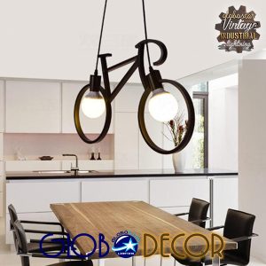 BIKE 01213 Vintage Κρεμαστό Φωτιστικό Φιγούρα Δίφωτο 2 x E27 IP20 Μαύρο Μέταλλο – Μ67 x Π3.5 x Υ41cm
