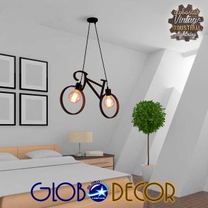 BIKE 01213 Vintage Κρεμαστό Φωτιστικό Φιγούρα Δίφωτο 2 x E27 IP20 Μαύρο Μέταλλο – Μ67 x Π3.5 x Υ41cm