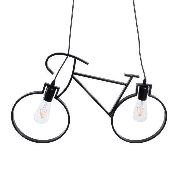 BIKE 01213 Vintage Κρεμαστό Φωτιστικό Φιγούρα Δίφωτο 2 x E27 IP20 Μαύρο Μέταλλο - Μ67 x Π3.5 x Υ41cm - Image 5