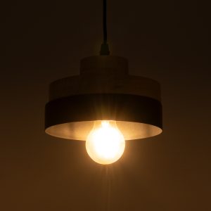 RUHIEL 01233 Μοντέρνο Κρεμαστό Φωτιστικό Καμπάνα Μονόφωτο 1 x E27 IP20 Μαύρο Μέταλλο με Μπεζ Ξύλο – Μ18 x Π18 x Υ12cm