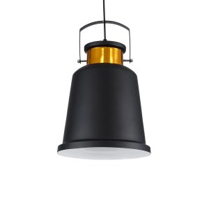 NUNZIATA 01236 Vintage Κρεμαστό Φωτιστικό Καμπάνα Μονόφωτο 1 x E27 IP20 Μαύρο & Χρυσό Μέταλλο – Μ26 x Π26 x Υ40cm