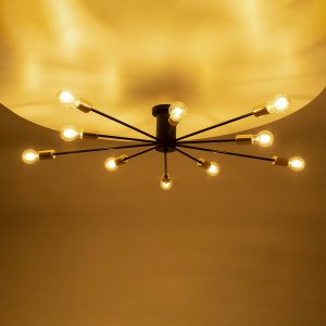 OLINDA 01244 Μοντέρνο Φωτιστικό Οροφής Πλέγμα Πολύφωτο 10 x E27 IP20 Μαύρο & Χρυσό Μέταλλο – Μ102 x Π102 x Υ17cm
