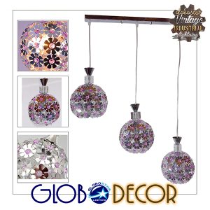 BOUQUET 01249 Μοντέρνο Κρεμαστό Φωτιστικό Μπάλα Τρίφωτο 3 x E27 IP20 Ασημί Μέταλλο με Μωβ Κρύσταλλο – Μ66 x Π19 x Υ24cm