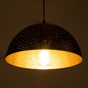 SOLANA 01301 Μοντέρνο Κρεμαστό Φωτιστικό Καμπάνα Μονόφωτο 1 x E27 IP20 Μαύρο & Χρυσό Μέταλλο – Μ30 x Π30 x Υ15cm