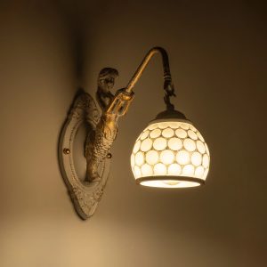 MERMAID 01317 Vintage Επιτοίχιο Φωτιστικό Απλίκα Μονόφωτο 1 x E27 IP20 Λευκό Γυαλί με Λευκό & Χρυσό Μέταλλο – Μ28 x Π14 x Υ24cm
