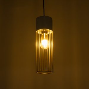 DURANT 01322 Μοντέρνο Κρεμαστό Φωτιστικό Πλέγμα Μονόφωτο 1 x E27 IP20 Γκρι Τσιμέντο με Μπεζ Μέταλλο – Μ12 x Π12 x Υ40cm