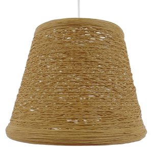 PLAYROOM 01332 Vintage Κρεμαστό Φωτιστικό Καπέλο Μονόφωτο 1 x E27 IP20 Μπεζ Rattan – Μ32 x Π32 x Υ27cm