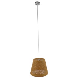 PLAYROOM 01332 Vintage Κρεμαστό Φωτιστικό Καπέλο Μονόφωτο 1 x E27 IP20 Μπεζ Rattan – Μ32 x Π32 x Υ27cm