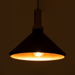 CALYPSO 01334-A Μοντέρνο Κρεμαστό Φωτιστικό Καμπάνα Μονόφωτο 1 x E27 IP20 Μαύρο & Χρυσό Μέταλλο με Μπεζ Ξύλο – Μ36 x Π36 x Υ30cm
