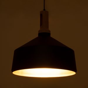 CALYPSO 01334-B Μοντέρνο Κρεμαστό Φωτιστικό Καμπάνα Μονόφωτο 1 x E27 IP20 Μαύρο & Χρυσό Μέταλλο με Μπεζ Ξύλο – Μ36 x Π36 x Υ35cm