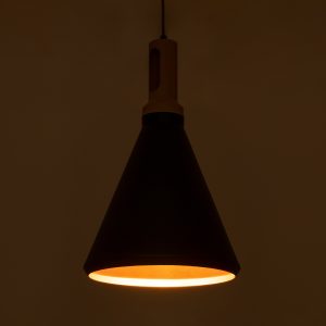CALYPSO 01334-C Μοντέρνο Κρεμαστό Φωτιστικό Καμπάνα Μονόφωτο 1 x E27 IP20 Μαύρο & Χρυσό Μέταλλο με Μπεζ Ξύλο – Μ25 x Π25 x Υ40cm