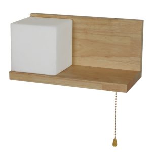 AMITY 01365 Μοντέρνο Επιτοίχιο Φωτιστικό Απλίκα Μονόφωτο 1 x E27 IP20 Μπεζ Ξύλο με Λευκό Γυαλί – Μ30 x Π14.5 x Υ15cm