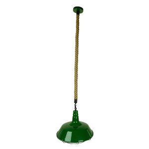 CRANE 01408 Vintage Κρεμαστό Φωτιστικό Μονόφωτο Καμπάνα 1 x E27 IP20 Πράσινο & Λευκό Μέταλλο με Μπεζ Σχοινί – Μ36 x Π36 x Y31cm