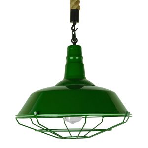 CRANE 01408 Vintage Κρεμαστό Φωτιστικό Μονόφωτο Καμπάνα 1 x E27 IP20 Πράσινο & Λευκό Μέταλλο με Μπεζ Σχοινί – Μ36 x Π36 x Y31cm