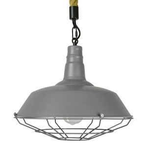 CRANE 01411 Vintage Κρεμαστό Φωτιστικό Μονόφωτο Καμπάνα 1 x E27 IP20 Γκρι & Λευκό Μέταλλο με Μπεζ Σχοινί – Μ36 x Π36 x Y31cm