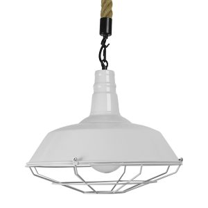 PUPPET 01412 Vintage Κρεμαστό Φωτιστικό Μονόφωτο Καμπάνα 1 x E27 IP20 Λευκό Μεταλλο με Μπεζ Σχοινί – Μ36 x Π36 x Y31cm