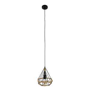 FLUTED 01421 Vintage Κρεμαστό Φωτιστικό Πλέγμα Μονόφωτο 1 x E27 IP20 Μαύρο Μέταλλο με Μπεζ Σχοινί – Μ25 x Π25 x Y24cm