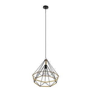 FLUTED 01422 Vintage Κρεμαστό Φωτιστικό Πλέγμα Μονόφωτο 1 x E27 IP20 Μαύρο Μέταλλο με Μπεζ Σχοινί – Μ50 x Π50 x Y44cm
