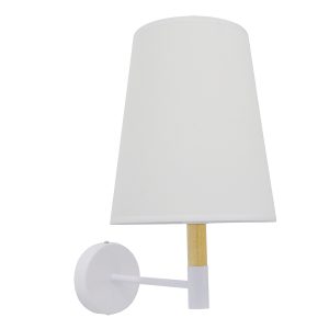 LYDFORD 01433 Μοντέρνο Επιτοίχιο Φωτιστικό Απλίκα Μονόφωτο 1 x E27 IP20 Λευκό Ύφασμα, Λευκό Μέταλλο με Μπέζ Ξύλο – Μ20 x Π28 x Υ36cm